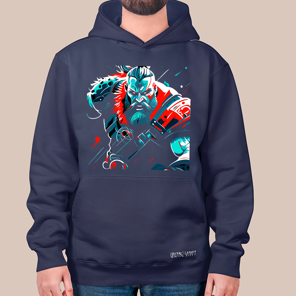 Pop Art Line Viking Berserker 550g Heavyweight Cotton Hoodie, Norse Mythology Berserker Totem Pullover with Kangaroo Pocket, Affordable Unisex All-Ages Sweatshirt for European Fans-Viking Spirit