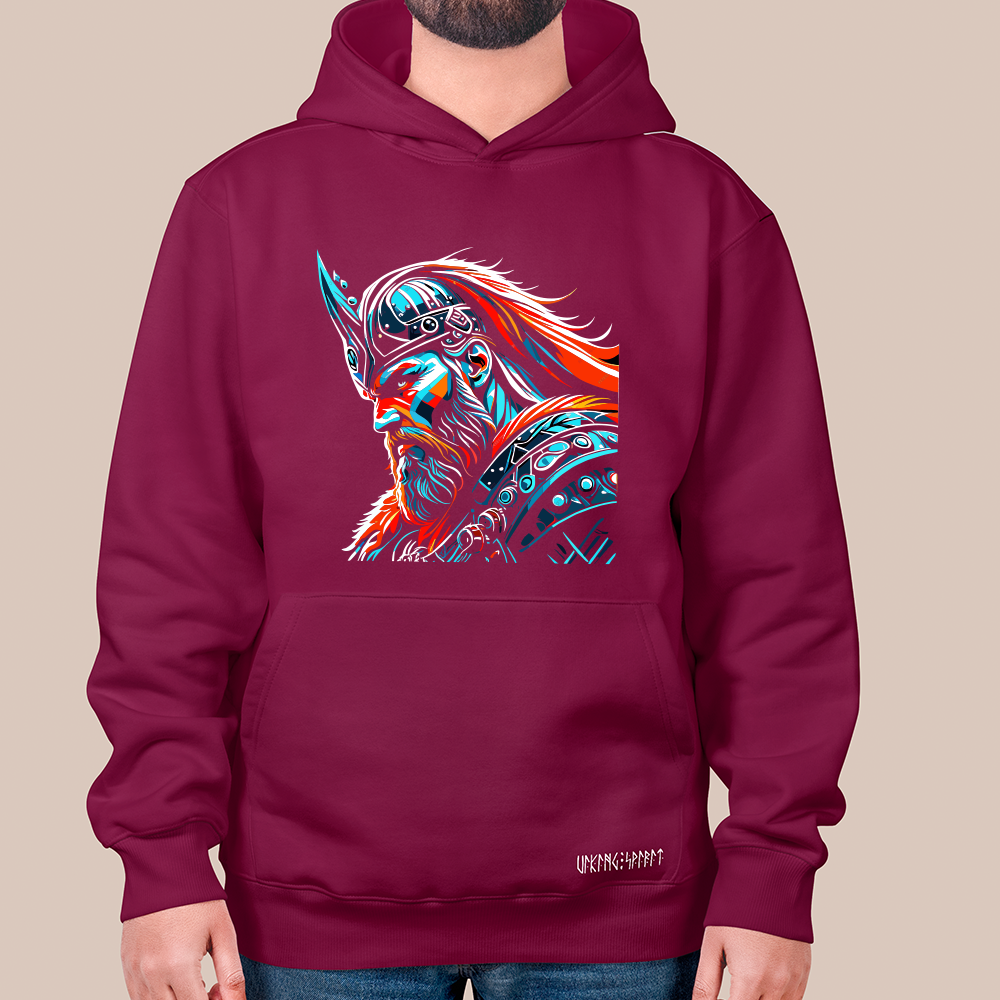 Pop Art Viking Jarl Chieftain 550g Heavyweight Cotton Hoodie, Norse Viking Leader Totem Pullover with Kangaroo Pocket, Affordable Unisex All-Ages Sweatshirt for European Fans-Viking Spirit