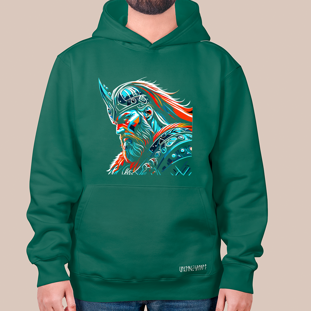 Pop Art Viking Jarl Chieftain 550g Heavyweight Cotton Hoodie, Norse Viking Leader Totem Pullover with Kangaroo Pocket, Affordable Unisex All-Ages Sweatshirt for European Fans-Viking Spirit