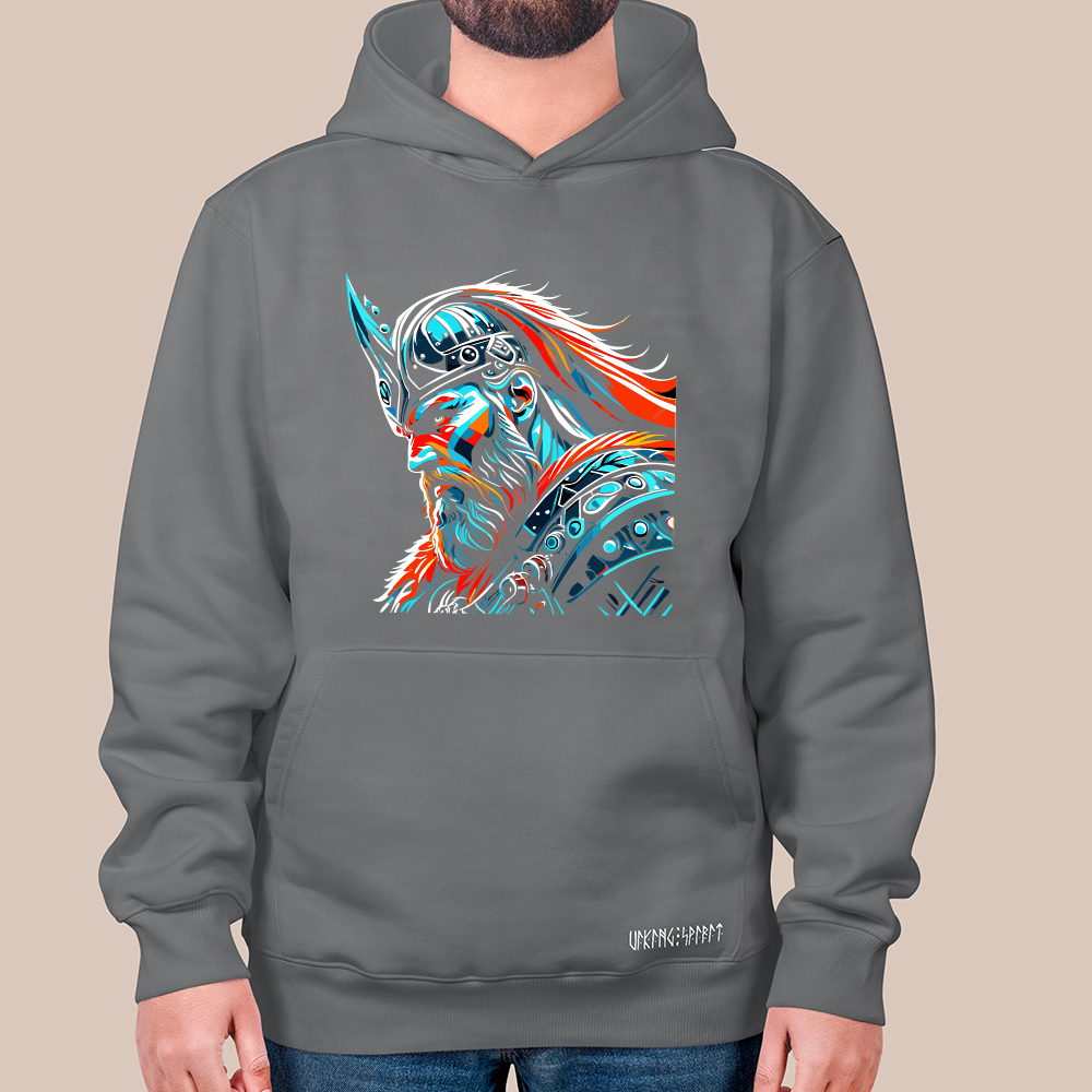 Pop Art Viking Jarl Chieftain 550g Heavyweight Cotton Hoodie, Norse Viking Leader Totem Pullover with Kangaroo Pocket, Affordable Unisex All-Ages Sweatshirt for European Fans-Viking Spirit