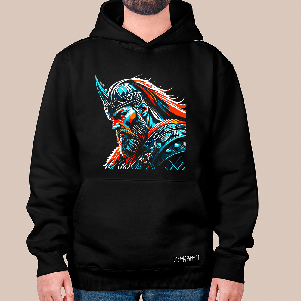 Pop Art Viking Jarl Chieftain 550g Heavyweight Cotton Hoodie, Norse Viking Leader Totem Pullover with Kangaroo Pocket, Affordable Unisex All-Ages Sweatshirt for European Fans-Viking Spirit