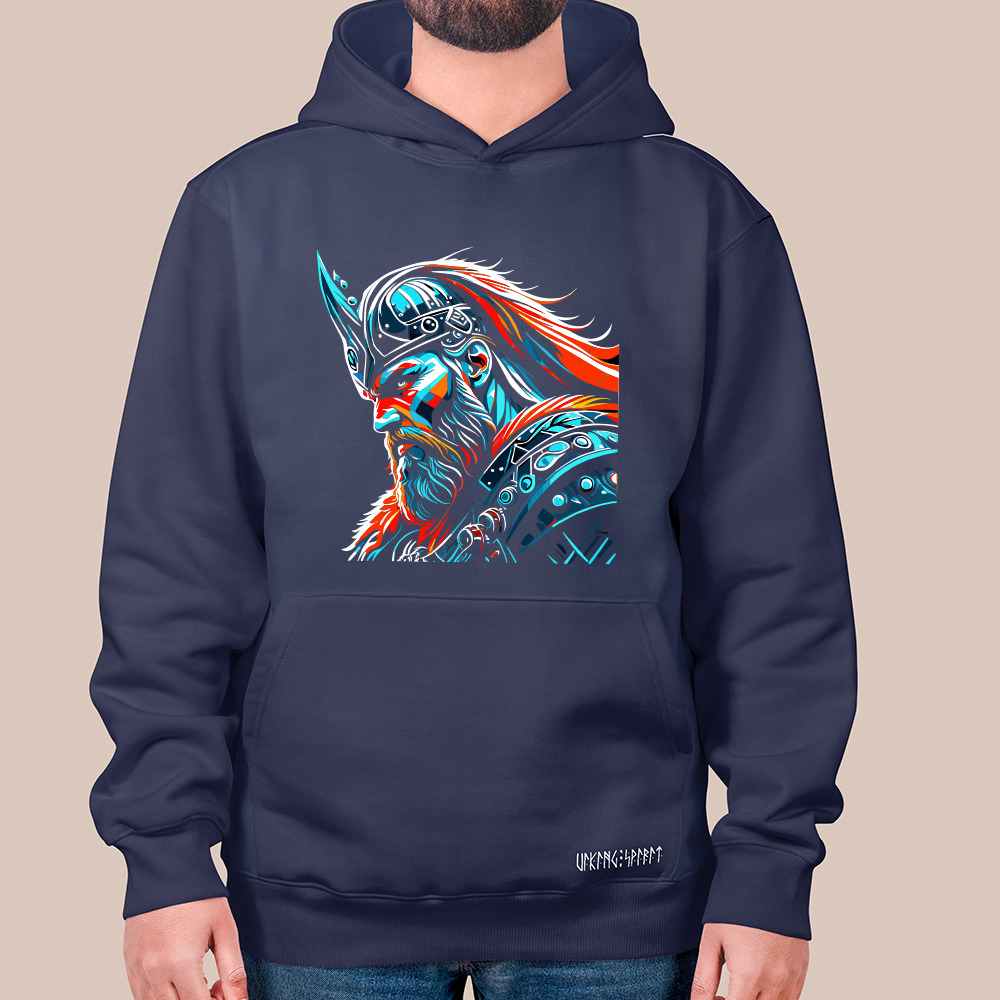 Pop Art Viking Jarl Chieftain 550g Heavyweight Cotton Hoodie, Norse Viking Leader Totem Pullover with Kangaroo Pocket, Affordable Unisex All-Ages Sweatshirt for European Fans-Viking Spirit