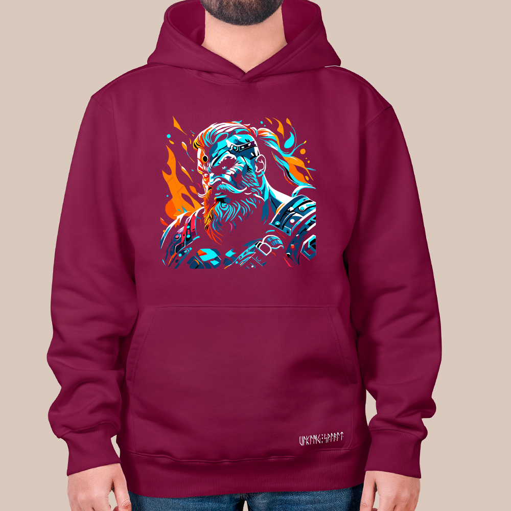 Pop Art Viking Jarl Chieftain 550g Heavyweight Cotton Hoodie, Norse Viking Leader Totem Pullover with Kangaroo Pocket, Affordable Unisex All-Ages Sweatshirt for European Fans-Viking Spirit