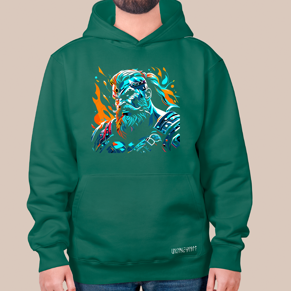 Pop Art Viking Jarl Chieftain 550g Heavyweight Cotton Hoodie, Norse Viking Leader Totem Pullover with Kangaroo Pocket, Affordable Unisex All-Ages Sweatshirt for European Fans-Viking Spirit