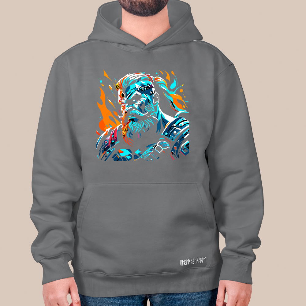 Pop Art Viking Jarl Chieftain 550g Heavyweight Cotton Hoodie, Norse Viking Leader Totem Pullover with Kangaroo Pocket, Affordable Unisex All-Ages Sweatshirt for European Fans-Viking Spirit