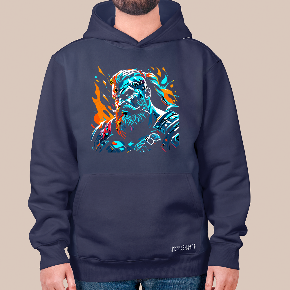 Pop Art Viking Jarl Chieftain 550g Heavyweight Cotton Hoodie, Norse Viking Leader Totem Pullover with Kangaroo Pocket, Affordable Unisex All-Ages Sweatshirt for European Fans-Viking Spirit