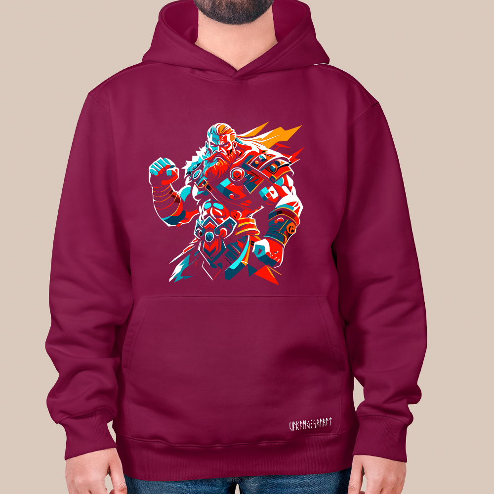 Pop Art Viking Jarl Chieftain 550g Heavyweight Cotton Hoodie, Norse Viking Leader Totem Pullover with Kangaroo Pocket, Affordable Unisex All-Ages Sweatshirt for European Fans-Viking Spirit