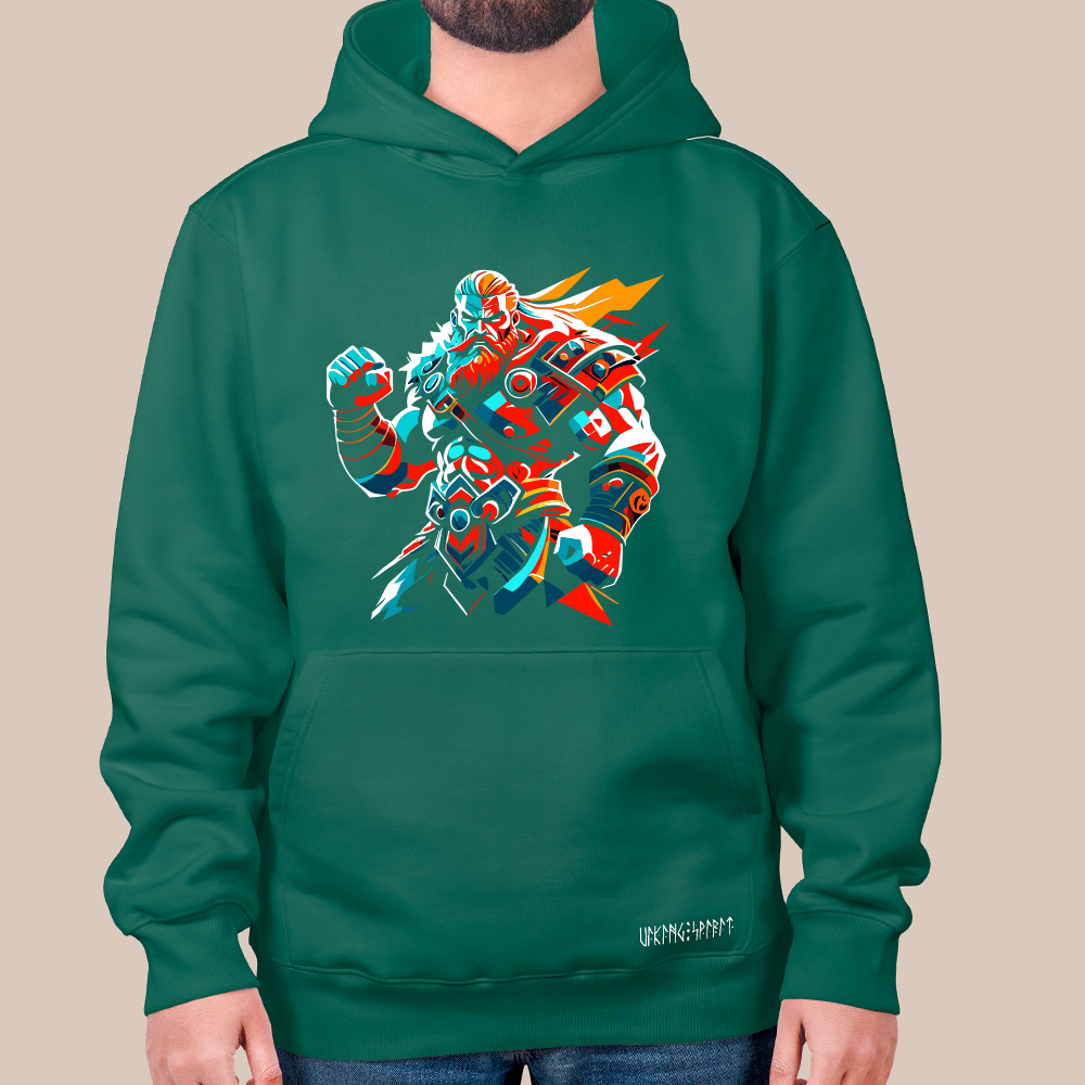 Pop Art Viking Jarl Chieftain 550g Heavyweight Cotton Hoodie, Norse Viking Leader Totem Pullover with Kangaroo Pocket, Affordable Unisex All-Ages Sweatshirt for European Fans-Viking Spirit