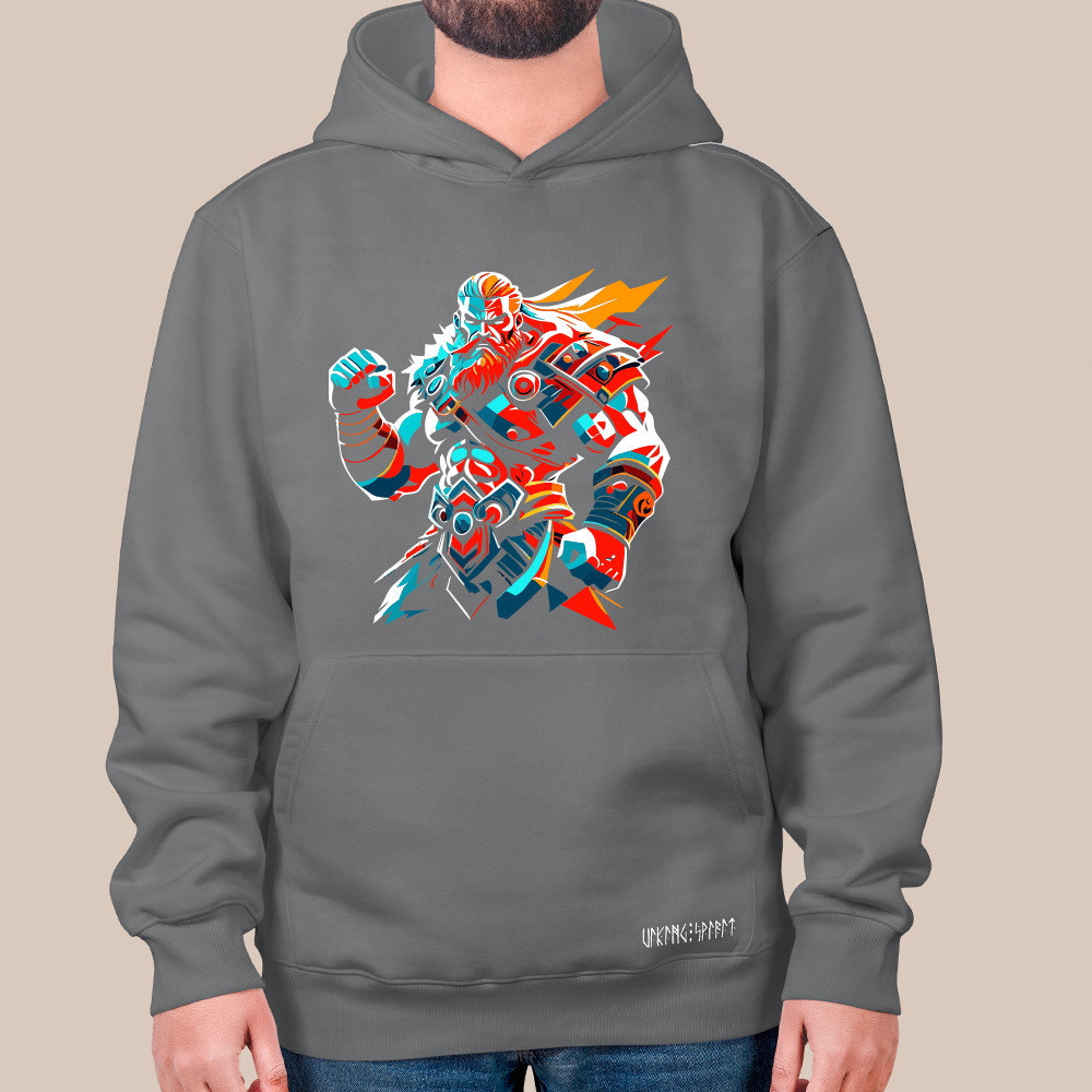 Pop Art Viking Jarl Chieftain 550g Heavyweight Cotton Hoodie, Norse Viking Leader Totem Pullover with Kangaroo Pocket, Affordable Unisex All-Ages Sweatshirt for European Fans-Viking Spirit
