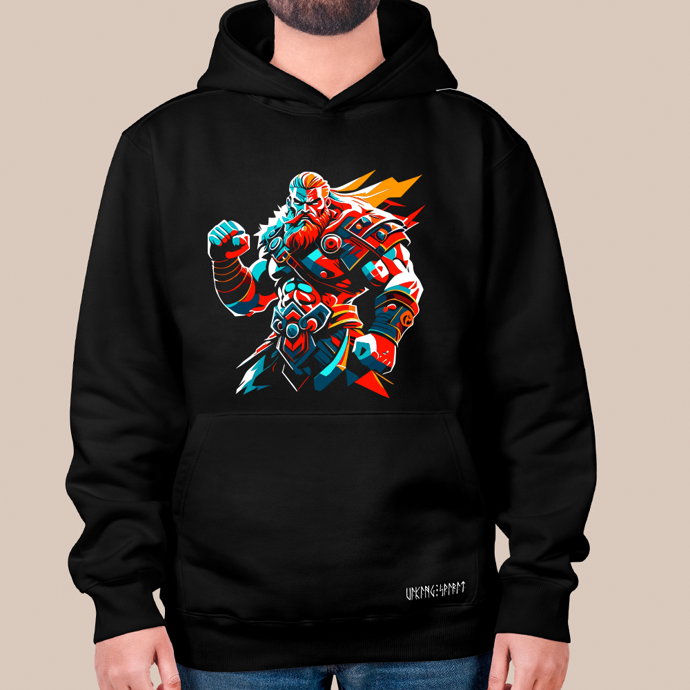Pop Art Viking Jarl Chieftain 550g Heavyweight Cotton Hoodie, Norse Viking Leader Totem Pullover with Kangaroo Pocket, Affordable Unisex All-Ages Sweatshirt for European Fans-Viking Spirit