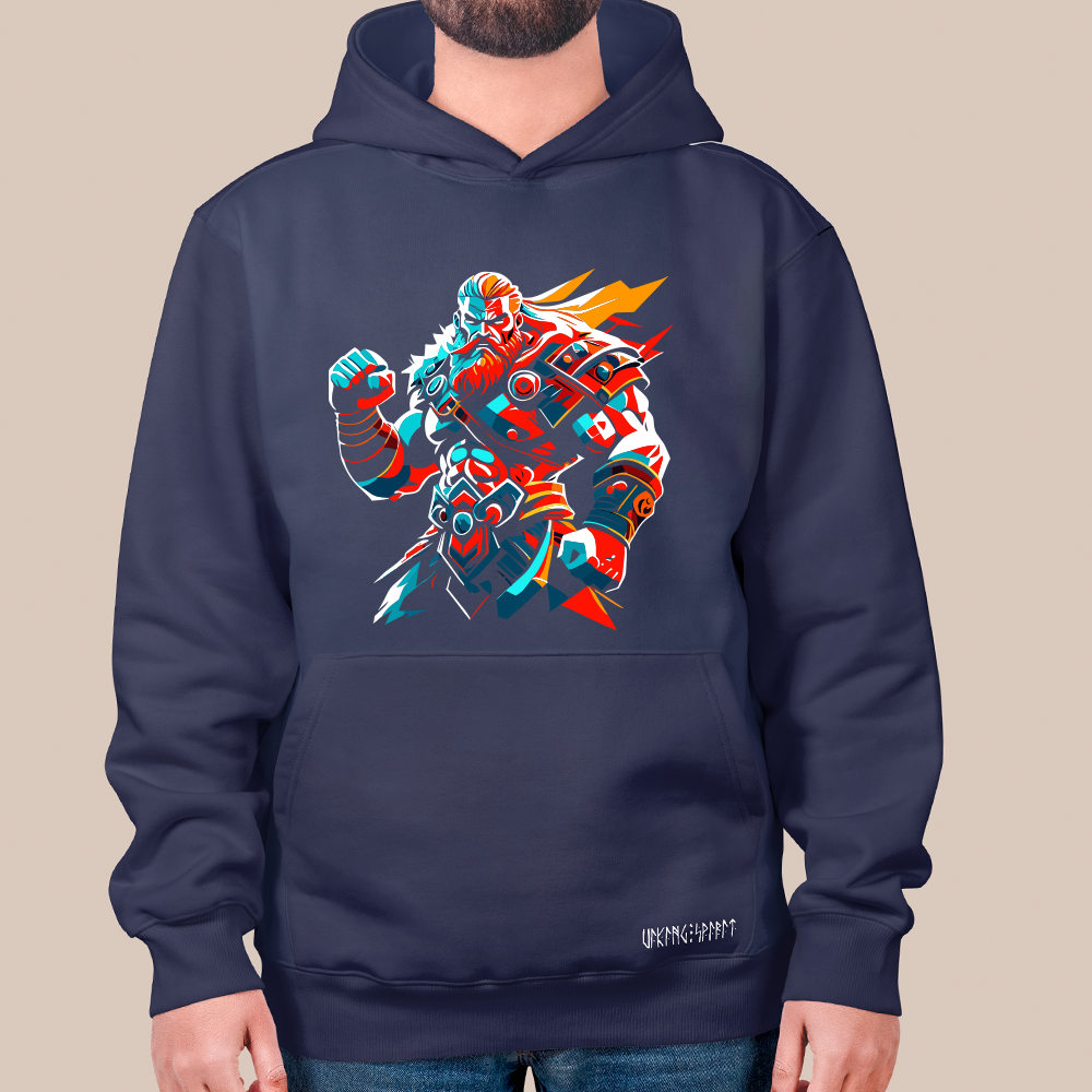 Pop Art Viking Jarl Chieftain 550g Heavyweight Cotton Hoodie, Norse Viking Leader Totem Pullover with Kangaroo Pocket, Affordable Unisex All-Ages Sweatshirt for European Fans-Viking Spirit