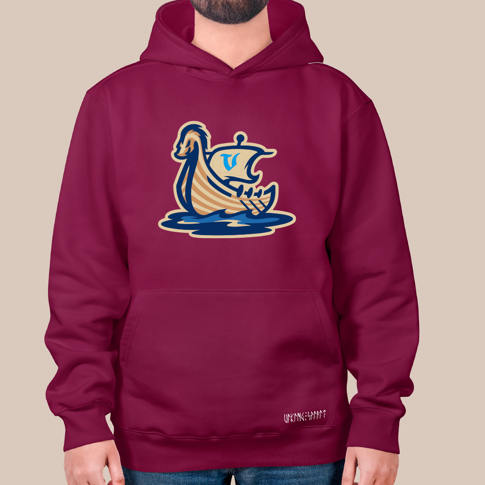 Viking Longship Totem 550g Heavyweight Cotton Hoodie, Nordic Warship Pullover with Kangaroo Pocket, Unisex All-Ages Sweatshirt, Viking Spirit Runes on Hem-Viking Spirit