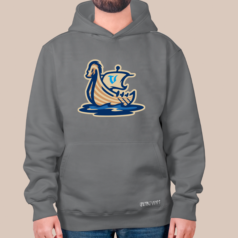 Viking Longship Totem 550g Heavyweight Cotton Hoodie, Nordic Warship Pullover with Kangaroo Pocket, Unisex All-Ages Sweatshirt, Viking Spirit Runes on Hem-Viking Spirit