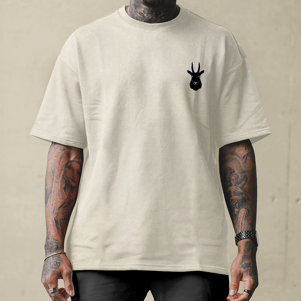 Capricorn Viking Astrology Vintage Oversized T-Shirt, 230g Heavy Cotton Tee, Art Nouveau Zodiac Wheel Goat Totem Unisex Multi-color Short Sleeve-Viking Spirit