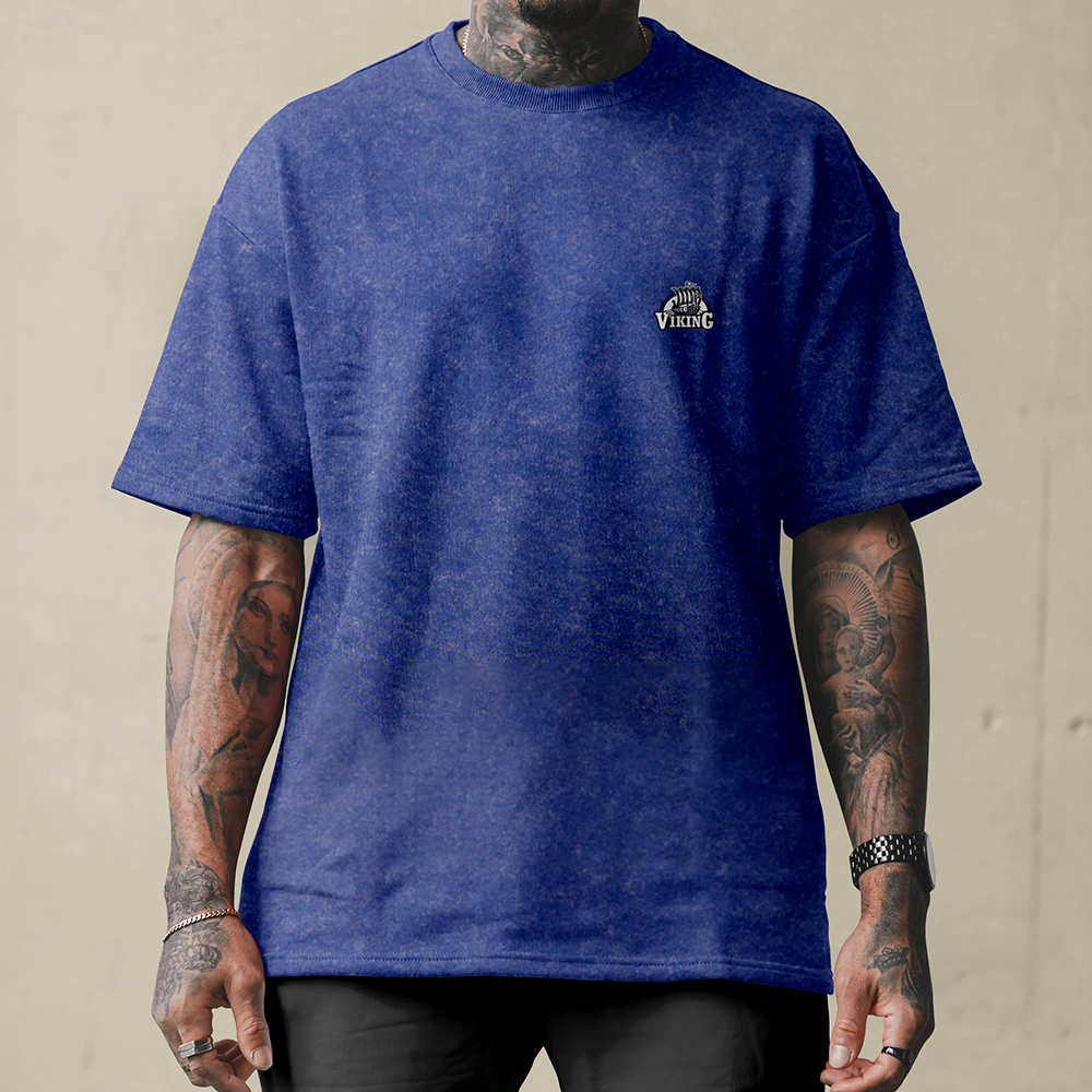 Viking Drakkar Dragon Longship Vintage Oversized T-Shirt, 230g Heavy Cotton Tee, Norse Warship Totem Unisex Multi-color Short Sleeve-Viking Spirit