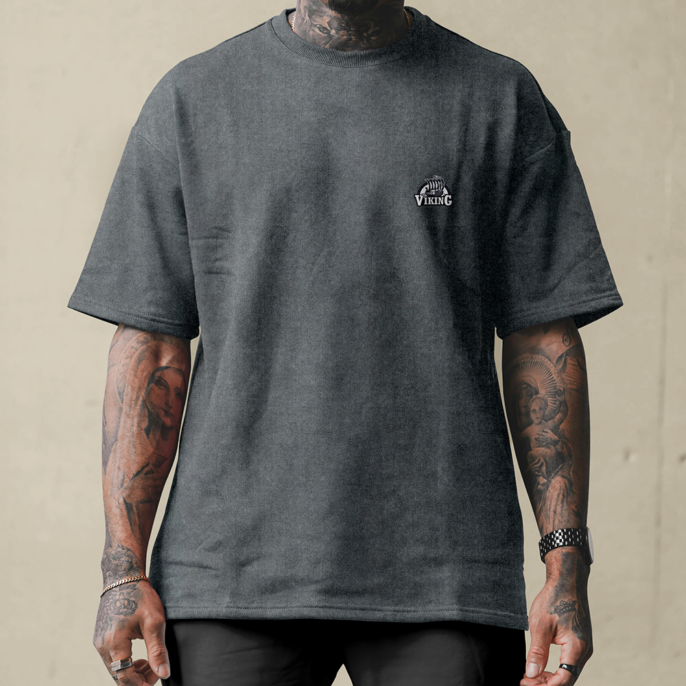 Viking Drakkar Dragon Longship Vintage Oversized T-Shirt, 230g Heavy Cotton Tee, Norse Warship Totem Unisex Multi-color Short Sleeve-Viking Spirit