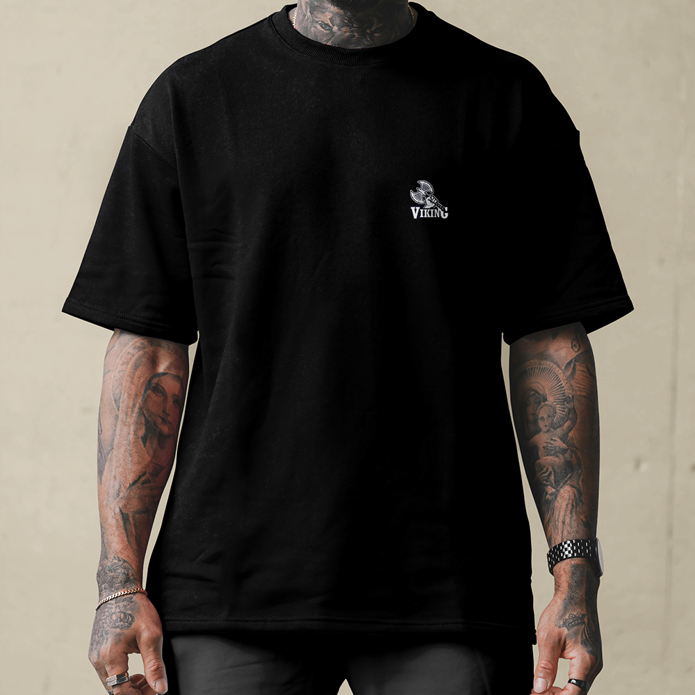 Viking Chieftain Double-sided Printed Vintage Oversized T-Shirt, 230g Heavy Cotton Tee, Norse Axe Totem Unisex Multi-color Short Sleeve-Viking Spirit