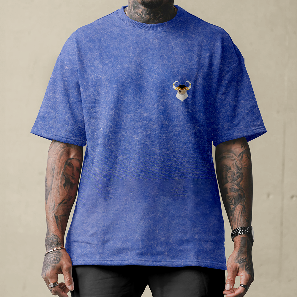 Norse Viking Warrior Crossed Double Axe Totem Double-sided Printed Vintage Oversized T-Shirt, 230g Heavy Cotton Tee, Viking Odin Portrait Unisex Multi-color Short Sleeve