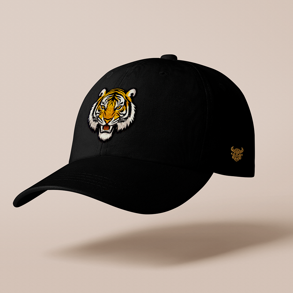Viking‑Style Tiger Head Embroidered Cotton Baseball Cap, Norse Beast Totem 3D‑Embroidery Sun Dad Hat, Affordable Unisex‑All‑Ages Outdoor Casual Cap for European Market-Viking Spirit