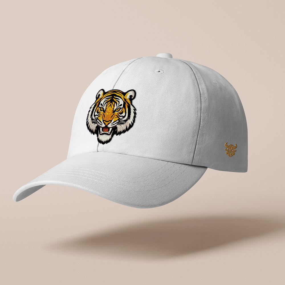 Viking‑Style Tiger Head Embroidered Cotton Baseball Cap, Norse Beast Totem 3D‑Embroidery Sun Dad Hat, Affordable Unisex‑All‑Ages Outdoor Casual Cap for European Market-Viking Spirit