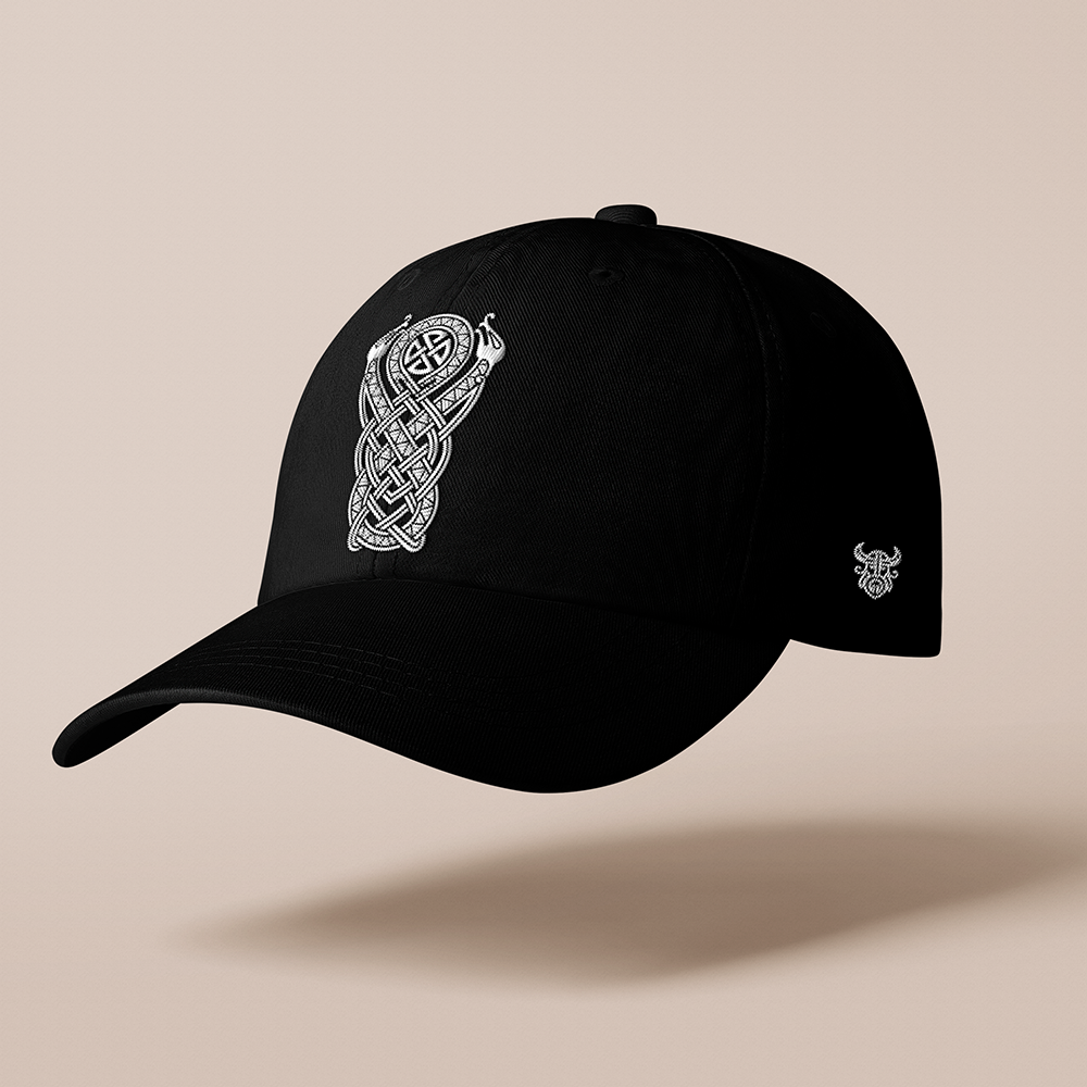 Jörmungandr World Serpent Celtic Knot Embroidered Cotton Baseball Cap, Norse Mythology Giant Serpent Totem Sun Dad Hat, Affordable Unisex‑All‑Ages Outdoor Casual Cap for European Market-Viking Spirit