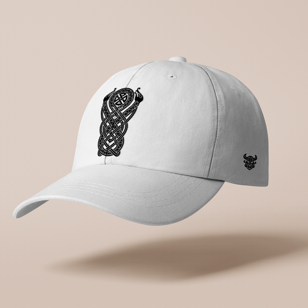 Jörmungandr World Serpent Celtic Knot Embroidered Cotton Baseball Cap, Norse Mythology Giant Serpent Totem Sun Dad Hat, Affordable Unisex‑All‑Ages Outdoor Casual Cap for European Market-Viking Spirit