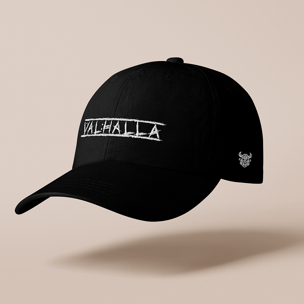 Valhalla Text‑Embroidered Cotton Baseball Cap, Norse Viking Valhalla Hall‑of‑Fame Legend Sun Dad Hat, Affordable Unisex‑All‑Ages Outdoor Casual Cap for European Market-Viking Spirit