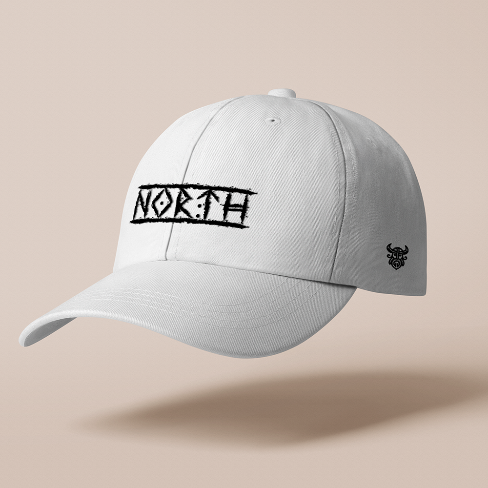 NORTH Rune‑Style Text Embroidered Cotton Baseball Cap, Norse Viking Northern Spirit Sun Dad Hat, Affordable Unisex‑All‑Ages Outdoor Casual Cap for European Market-Viking Spirit