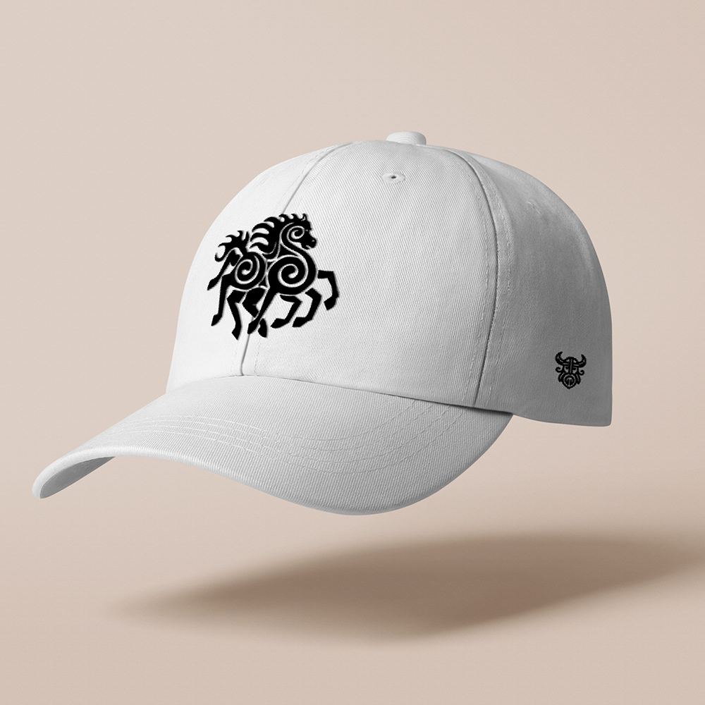 Sleipnir Eight‑Legged Horse Embroidered Cotton Baseball Cap, Norse Mythology Odin’s Steed Geometric‑Embroidery Sun Dad Hat, Affordable Unisex‑All‑Ages Outdoor Casual Cap for European Market-Viking Spirit