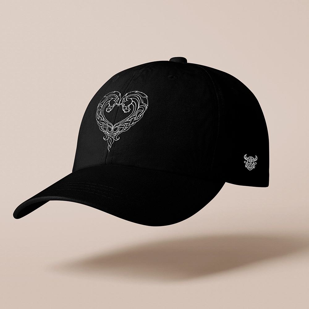 Viking Celtic Knot Dual‑Beast Heart Pattern Embroidered Cotton Baseball Cap, Norse Celtic Interwoven Totem Sun Dad Hat, Affordable Unisex‑All‑Ages Outdoor Casual Cap for European Market-Viking Spirit