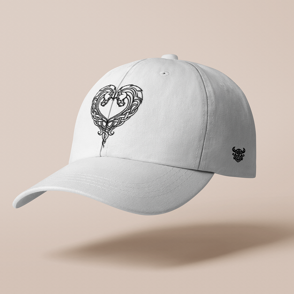 Viking Celtic Knot Dual‑Beast Heart Pattern Embroidered Cotton Baseball Cap, Norse Celtic Interwoven Totem Sun Dad Hat, Affordable Unisex‑All‑Ages Outdoor Casual Cap for European Market-Viking Spirit