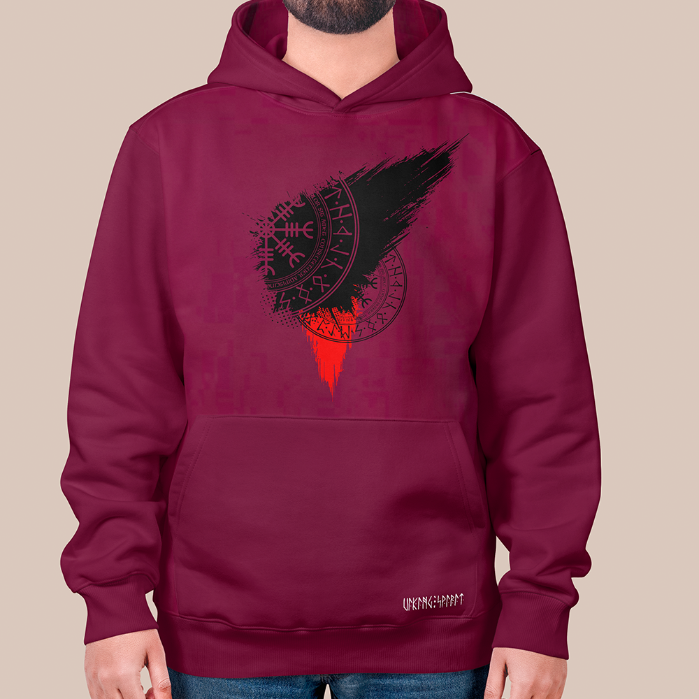 Viking Vegvísir Rune Compass Circle 550g Heavyweight Cotton Hoodie, Norse Wayfinder Rune Totem Pullover with Kangaroo Pocket, Affordable Unisex All-Ages Casual Hoodie for European Market-Viking Spirit