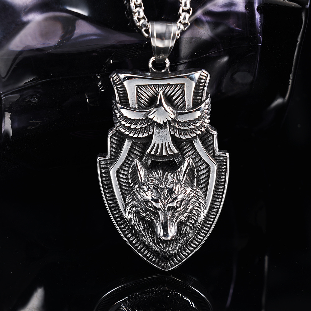 Norse Viking Shield Pendant | Odin’s Raven & Fenrir Wolf Warrior Amulet, 316L Stainless Steel Unisex Protection Necklace