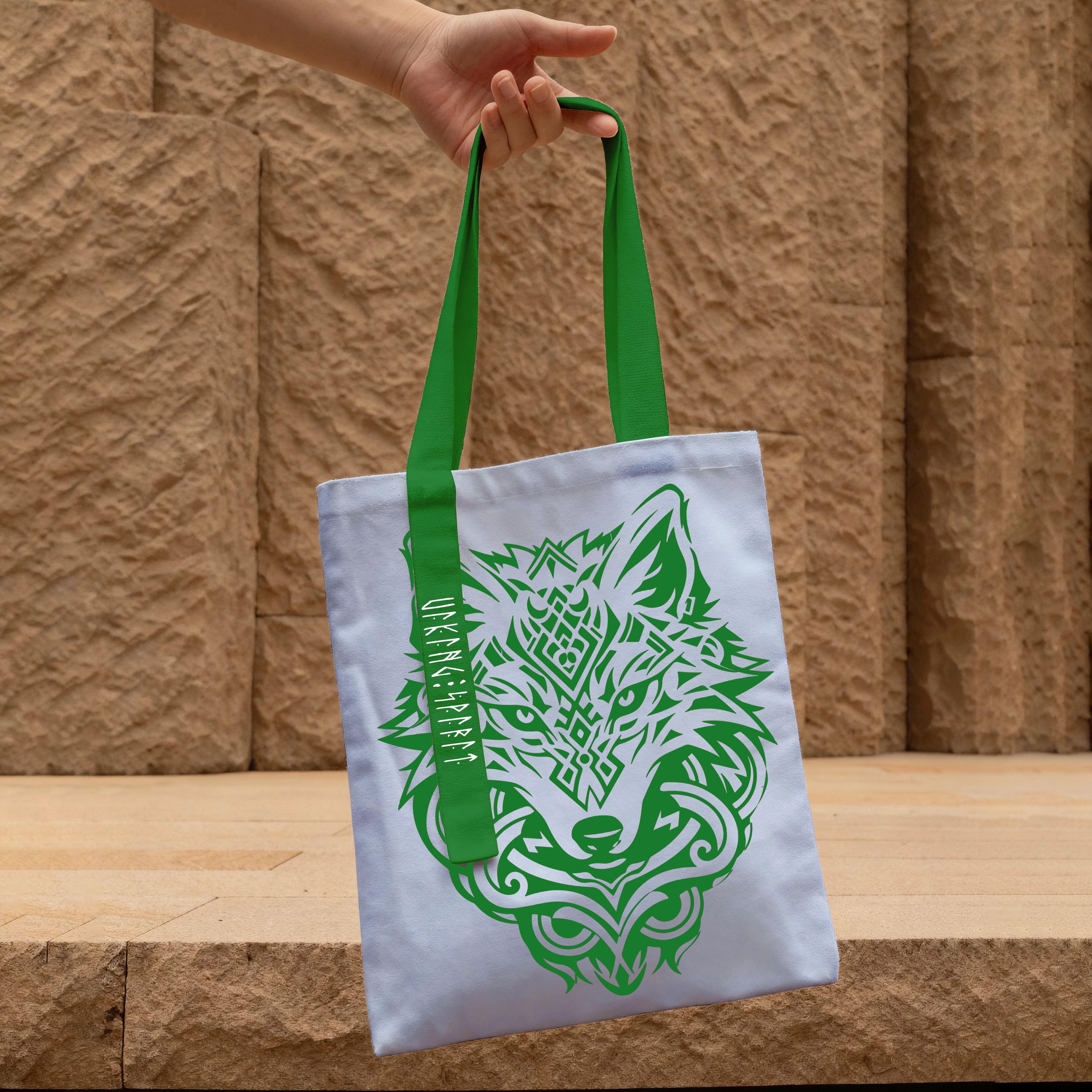 Nordic Celtic‑Pattern Fenrir Wolf Cotton Canvas Tote Bag, Viking Mythology Rune Heat‑Transfer Shoulder Handbag-Viking Spirit
