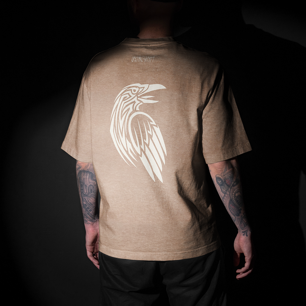 Norse Mythology Odin Raven Totem Double-sided Printed Vintage Oversized T-Shirt, 230g Heavy Cotton Tee, Viking Odin Raven Totem Unisex Multi-color Short Sleeve