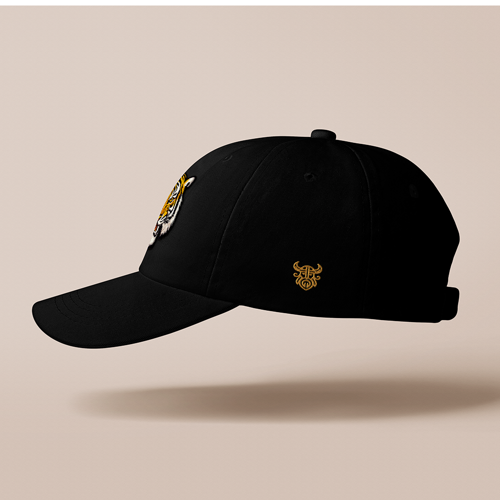 Viking‑Style Tiger Head Embroidered Cotton Baseball Cap, Norse Beast Totem 3D‑Embroidery Sun Dad Hat, Affordable Unisex‑All‑Ages Outdoor Casual Cap for European Market-Viking Spirit