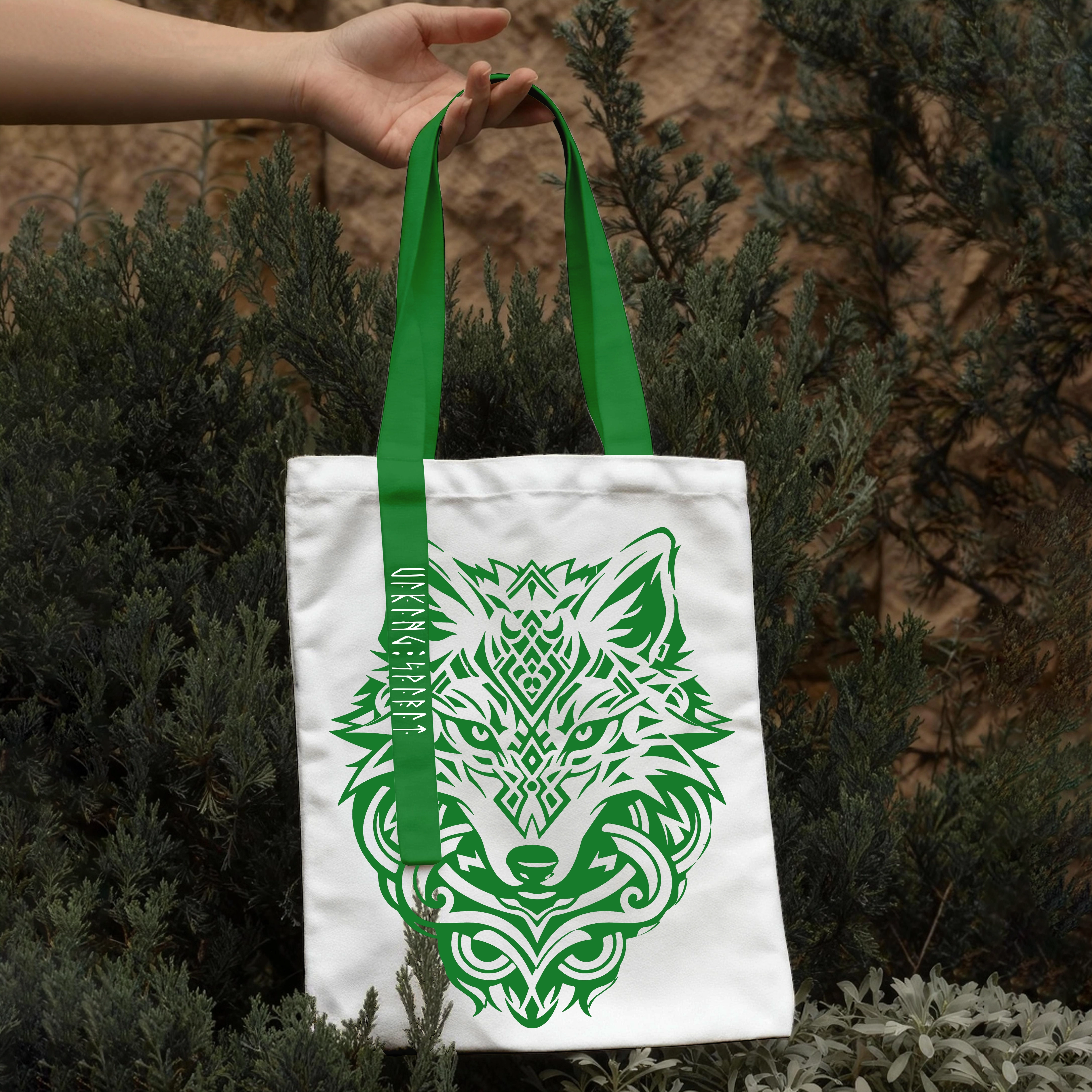 Nordic Celtic‑Pattern Fenrir Wolf Cotton Canvas Tote Bag, Viking Mythology Rune Heat‑Transfer Shoulder Handbag-Viking Spirit