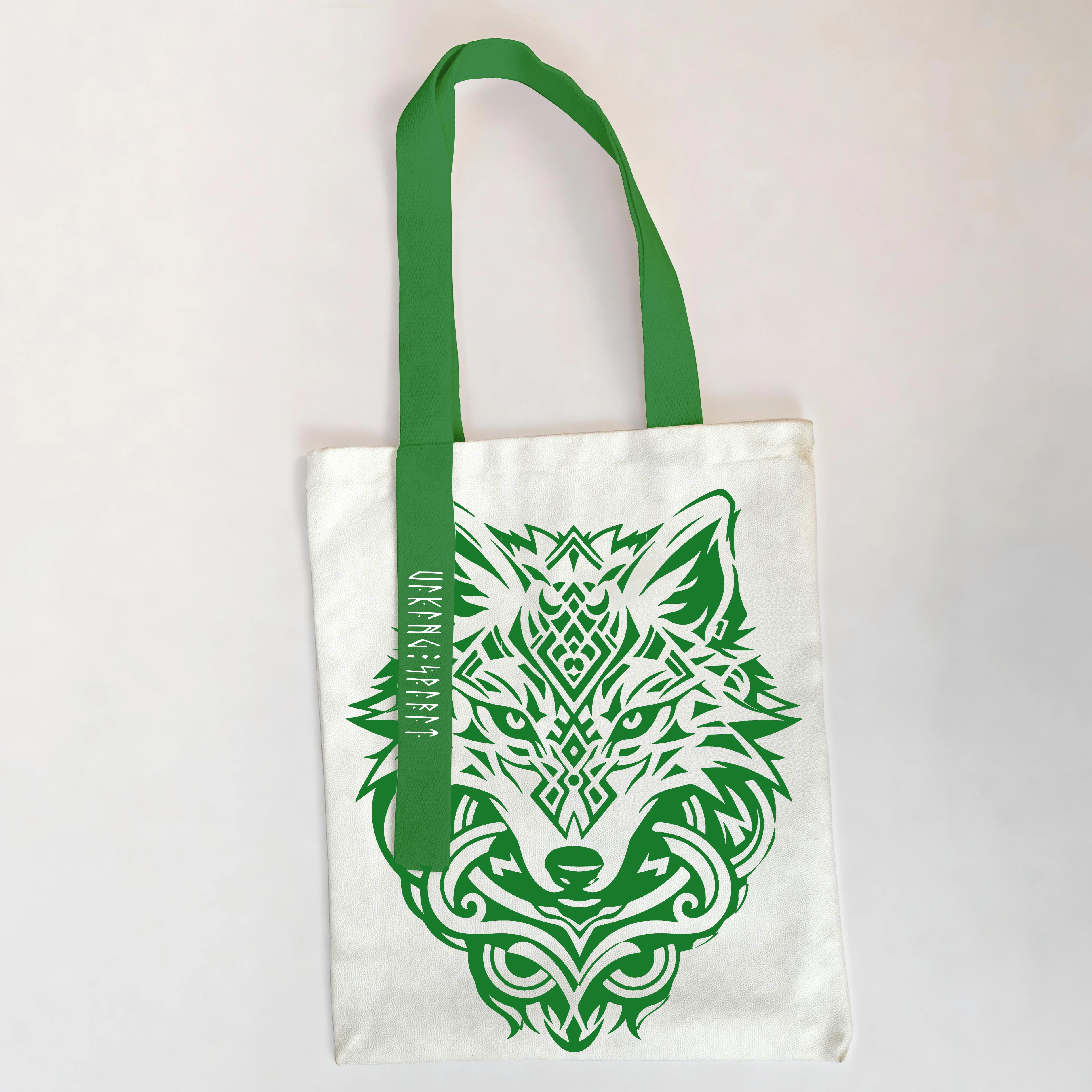 Nordic Celtic‑Pattern Fenrir Wolf Cotton Canvas Tote Bag, Viking Mythology Rune Heat‑Transfer Shoulder Handbag-Viking Spirit
