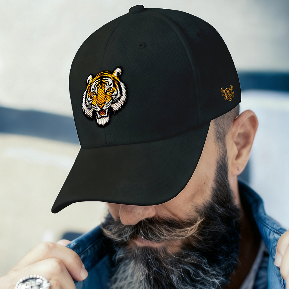 Viking‑Style Tiger Head Embroidered Cotton Baseball Cap, Norse Beast Totem 3D‑Embroidery Sun Dad Hat, Affordable Unisex‑All‑Ages Outdoor Casual Cap for European Market-Viking Spirit
