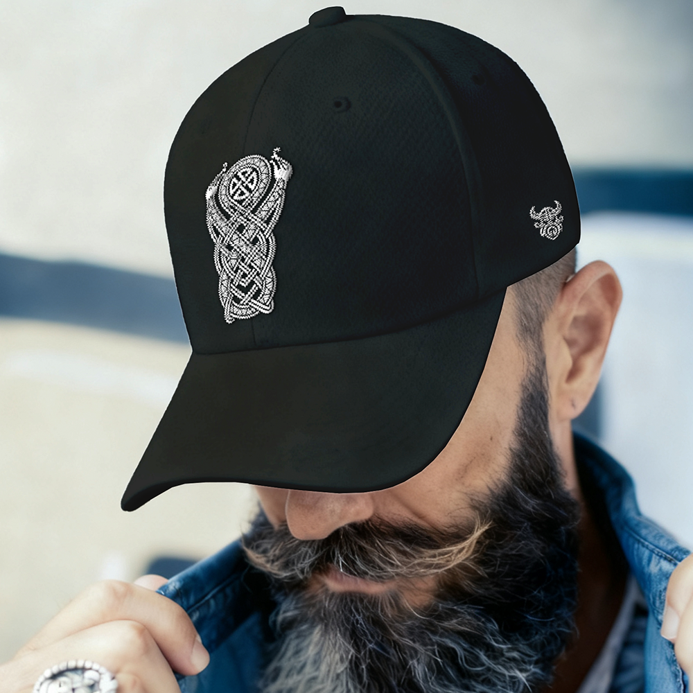 Jörmungandr World Serpent Celtic Knot Embroidered Cotton Baseball Cap, Norse Mythology Giant Serpent Totem Sun Dad Hat, Affordable Unisex‑All‑Ages Outdoor Casual Cap for European Market-Viking Spirit