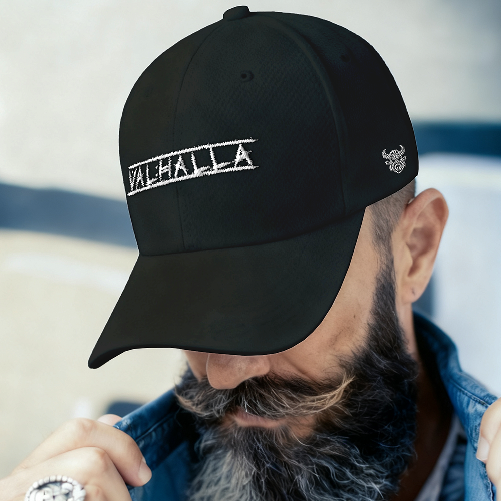 Valhalla Text‑Embroidered Cotton Baseball Cap, Norse Viking Valhalla Hall‑of‑Fame Legend Sun Dad Hat, Affordable Unisex‑All‑Ages Outdoor Casual Cap for European Market-Viking Spirit