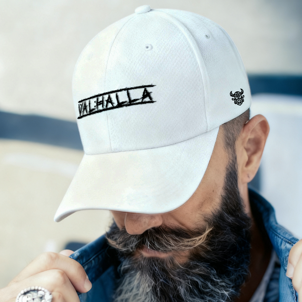Valhalla Text‑Embroidered Cotton Baseball Cap, Norse Viking Valhalla Hall‑of‑Fame Legend Sun Dad Hat, Affordable Unisex‑All‑Ages Outdoor Casual Cap for European Market-Viking Spirit