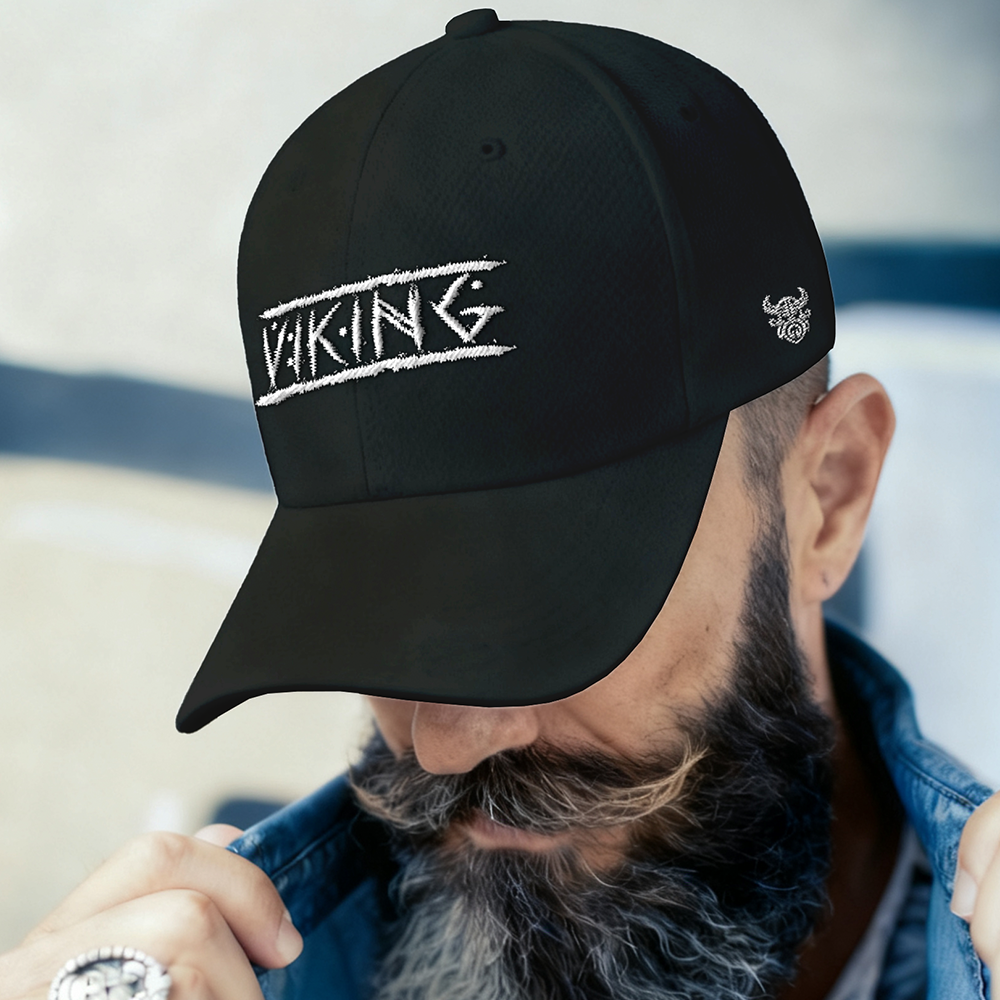 VIKING Rune‑Style Text Embroidered Cotton Baseball Cap, Norse Viking Warrior Spirit Sun Dad Hat, Affordable Unisex‑All‑Ages Outdoor Casual Cap for European Market-Viking Spirit
