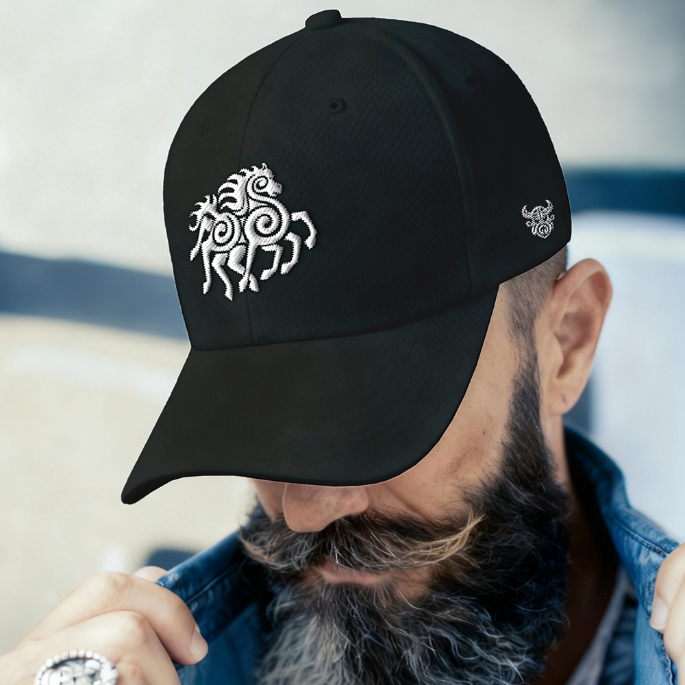 Sleipnir Eight‑Legged Horse Embroidered Cotton Baseball Cap, Norse Mythology Odin’s Steed Geometric‑Embroidery Sun Dad Hat, Affordable Unisex‑All‑Ages Outdoor Casual Cap for European Market-Viking Spirit