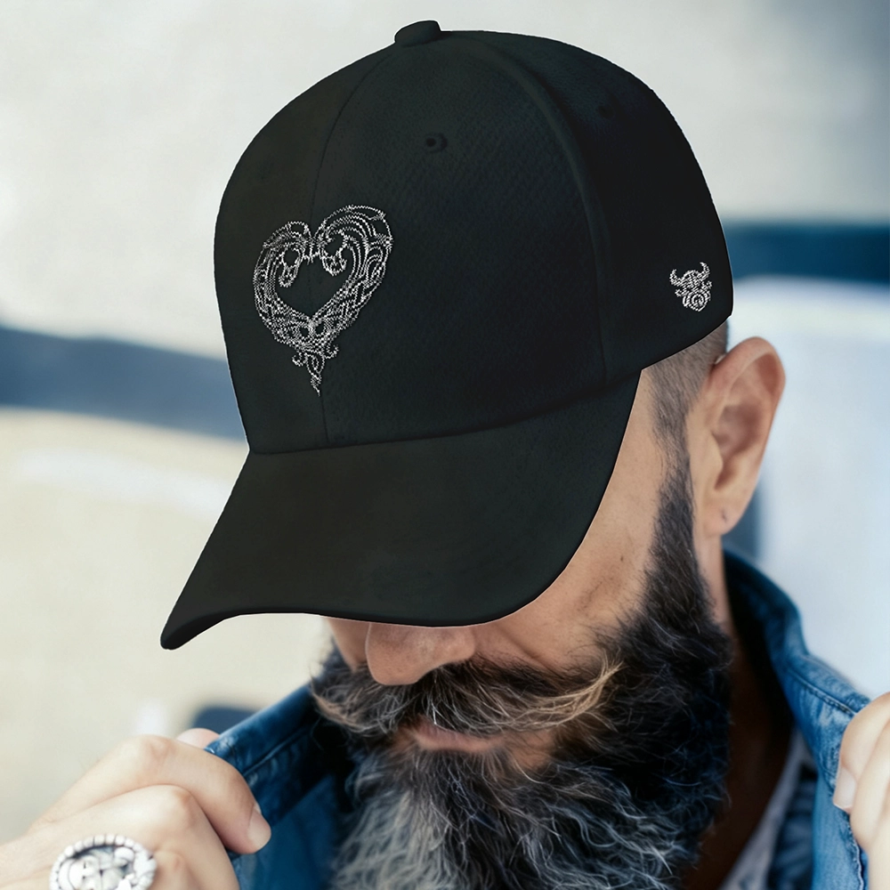 Viking Celtic Knot Dual‑Beast Heart Pattern Embroidered Cotton Baseball Cap, Norse Celtic Interwoven Totem Sun Dad Hat, Affordable Unisex‑All‑Ages Outdoor Casual Cap for European Market-Viking Spirit