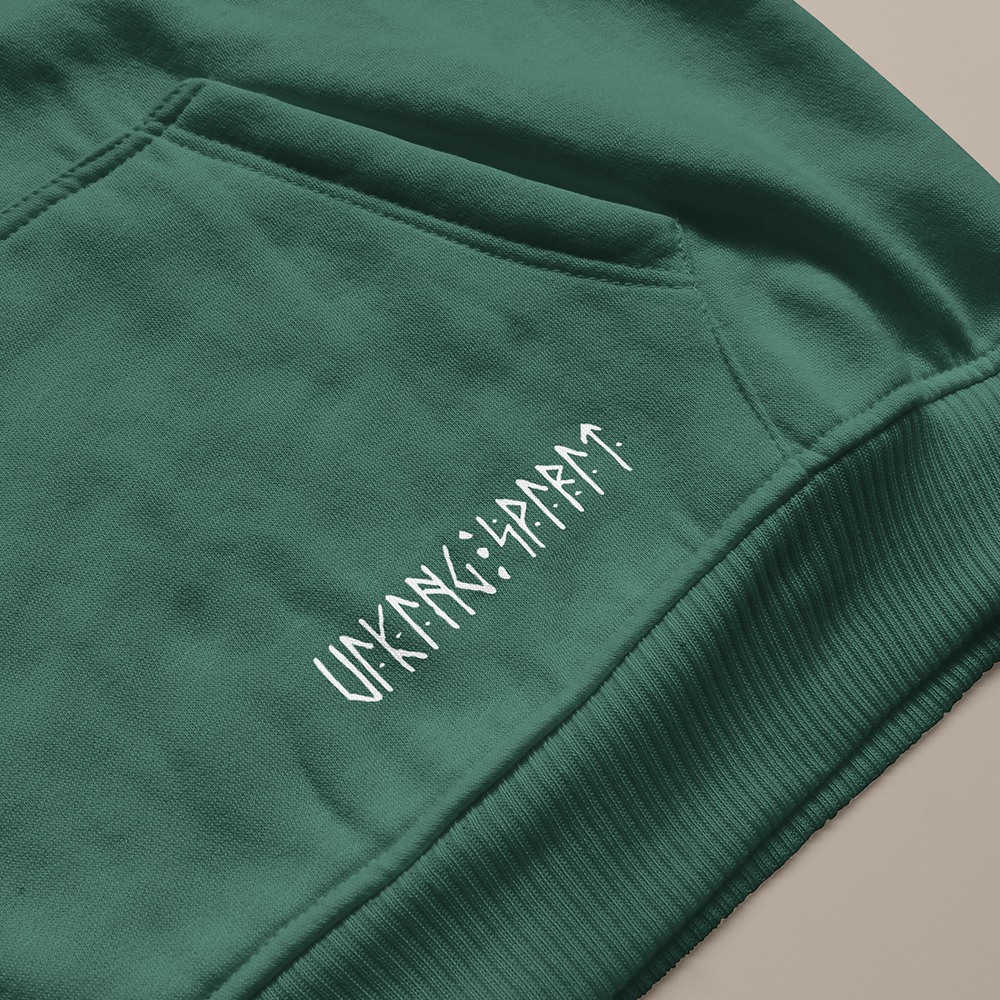 New Version Viking Drakkar Longship 550g Heavyweight Cotton Hoodie, Norse Warship Totem Pullover with Kangaroo Pocket, Unisex All-Ages Sweatshirt, Viking Spirit Runes on Hem-Viking Spirit