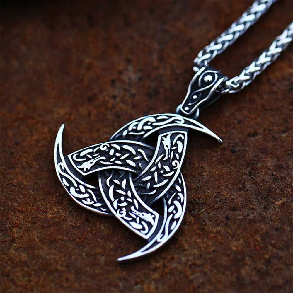 Norse Odin Triple Horn Pendant | Viking Celtic Beast Pattern Amulet, 316L Stainless Steel Unisex Wisdom & Inspiration Necklace