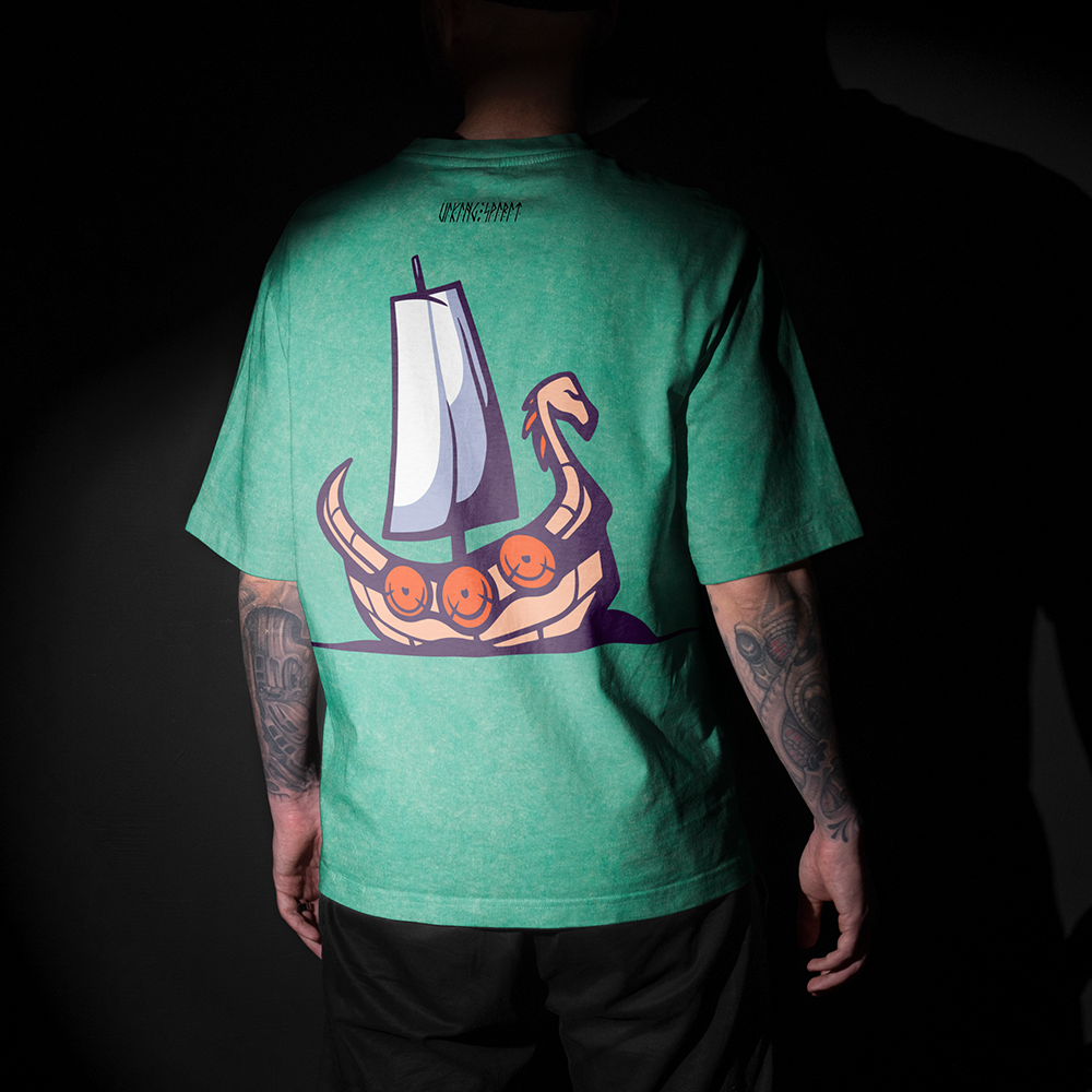 Viking Drakkar Longship Vintage Oversized T-Shirt, 230g Heavy Cotton Tee, Norse Dragon Warship Totem Unisex Multi-color Short Sleeve-Viking Spirit