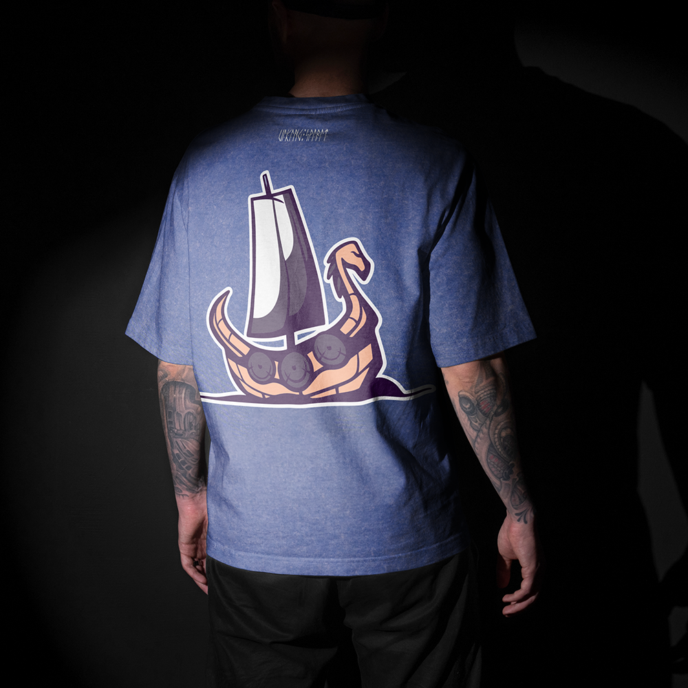 Viking Drakkar Dragon Longship Vintage Oversized T-Shirt, 230g Heavy Cotton Tee, Norse Warship Totem Unisex Multi-color Short Sleeve-Viking Spirit