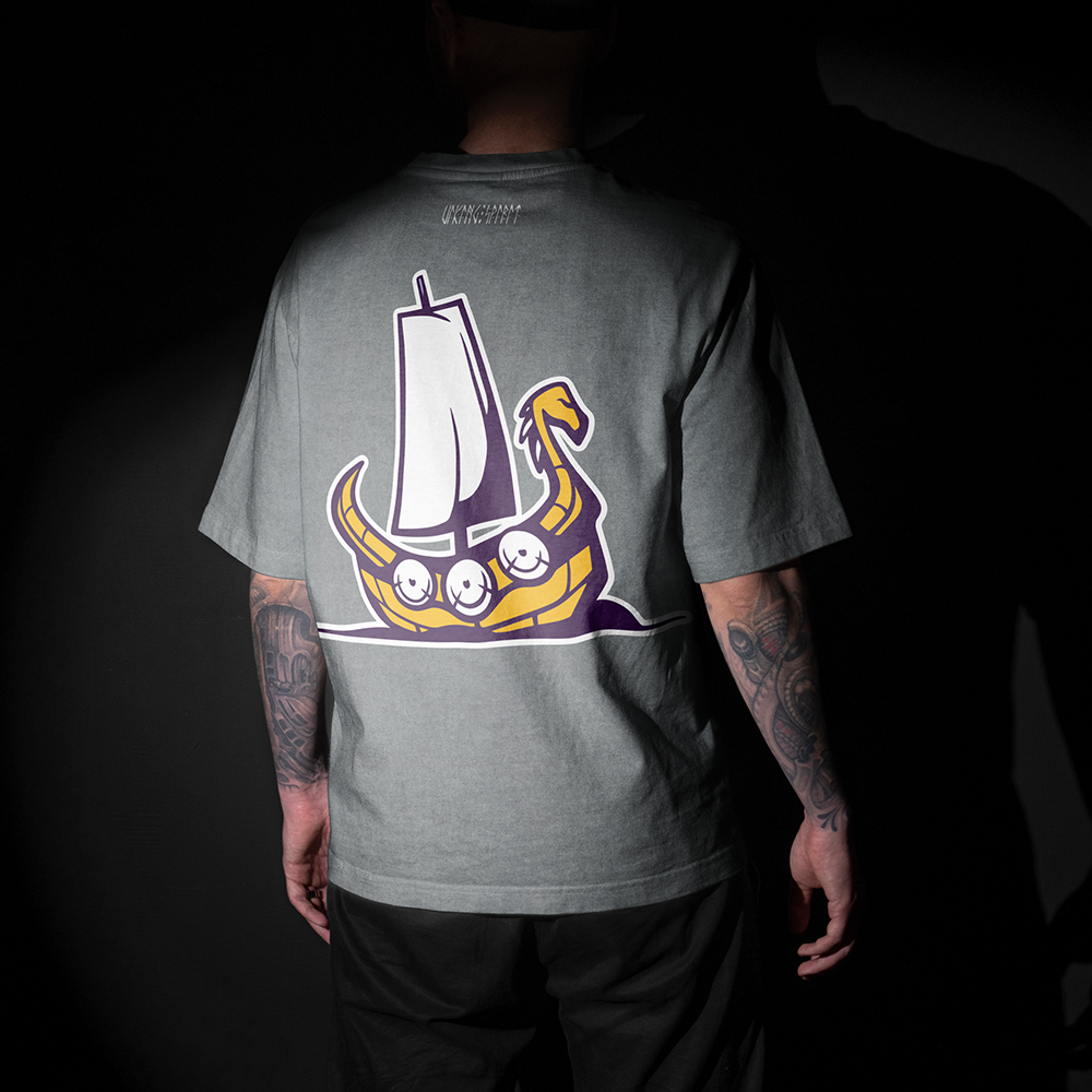 Viking Drakkar Dragon Longship Vintage Oversized T-Shirt, 230g Heavy Cotton Tee, Norse Warship Totem Unisex Multi-color Short Sleeve-Viking Spirit